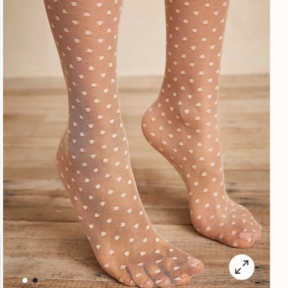 CouCou Lola Swiss Dot Sheer Long Socks Neutral Ivory New
